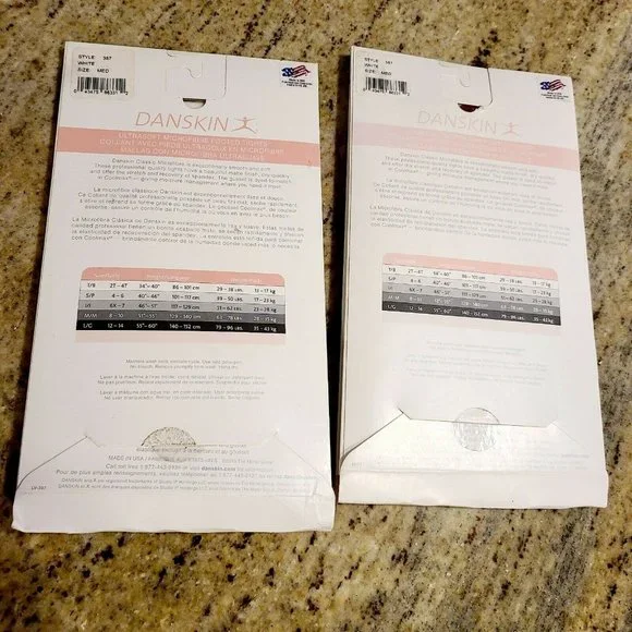 Danskin Girls Footed Tights Style 387 Size Medium 8-10 White. Set of 2 USA! - Picture 2 of 7